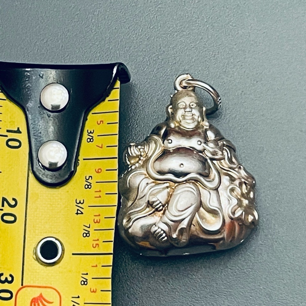 Buddha Pendant 925 Sterling Silver Blessing Luck Prosperity Charm vintage - Gift - Picture 3 of 5